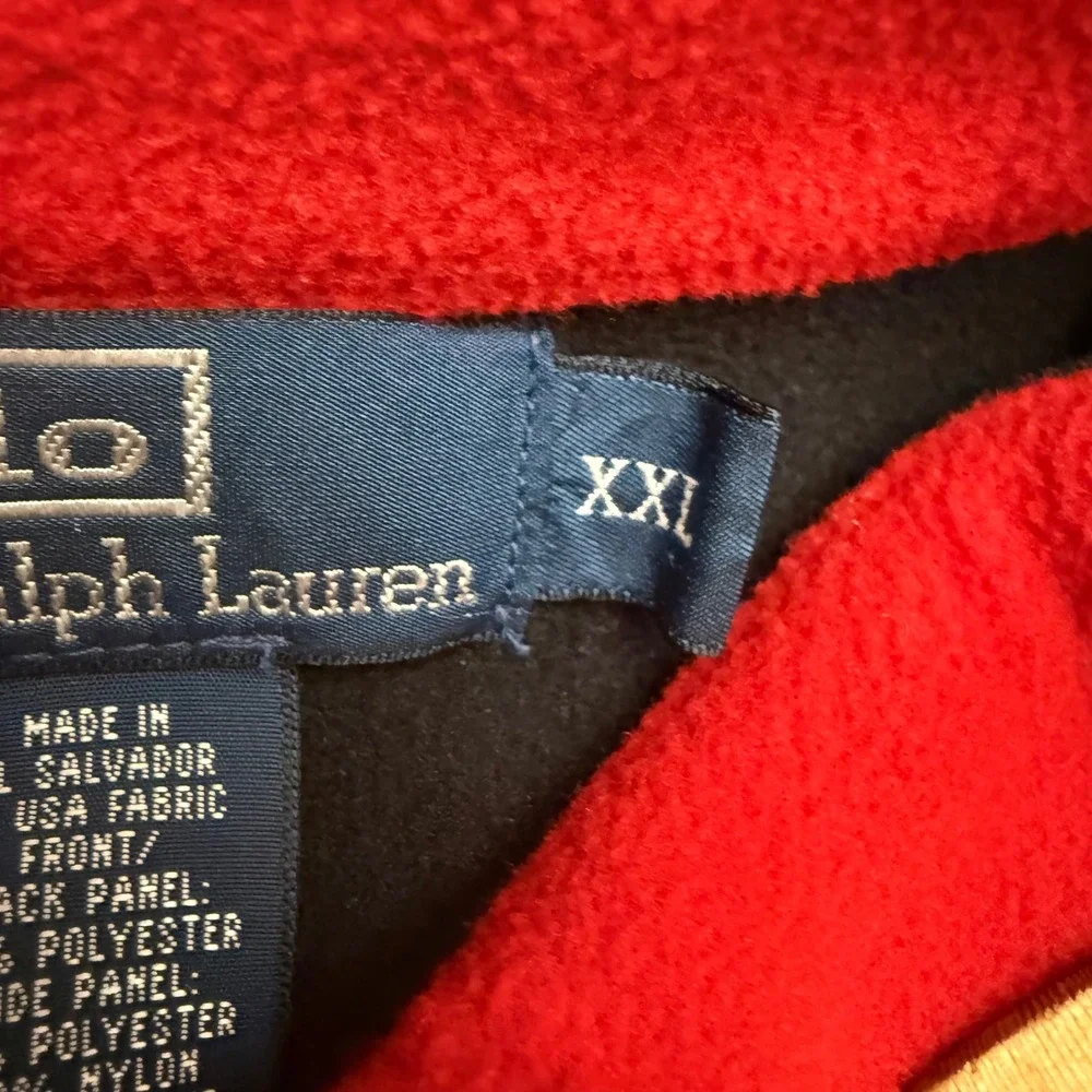 Polo Ralph Lauren Polartec Fleece Quarter Zip Pullover Black Red Mens‎ XXL VTG